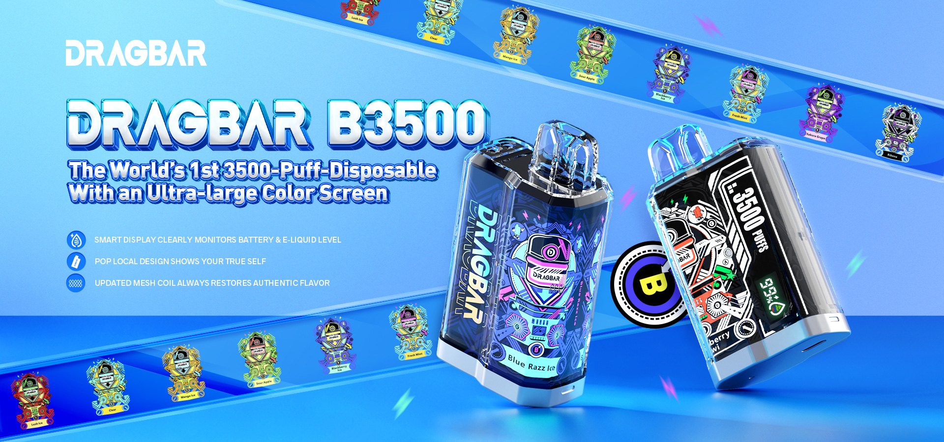 World’s First 3500-Puff-Disposable With an Ultra-large Color Screen DRAGBAR B3500 is newly launched in the US插图